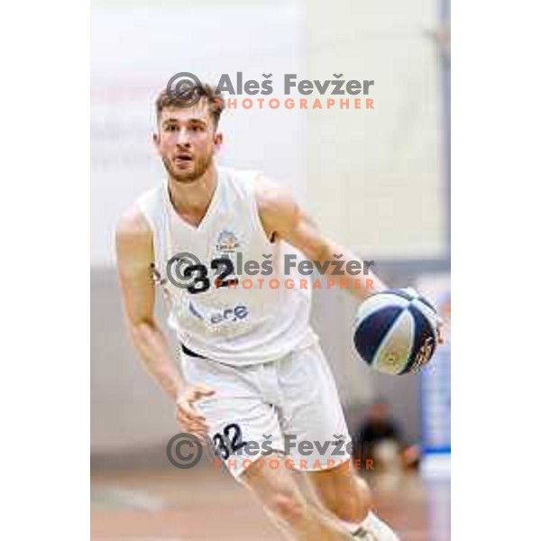 Jost Flerin in action during OTP Bank League basketball match between Triglav and Kansai Helios in Planina Hall, Kranj, Slovenia on December 6, 2025