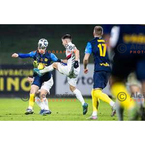 Milot Avdyli vs Niko Rak in action during Prva liga Telemach 2025/26 football match between NK Celje and NK Primorje in Stadion z’dezele, Celje, Slovenia on December 7, 2025. Photo: Jure Banfi