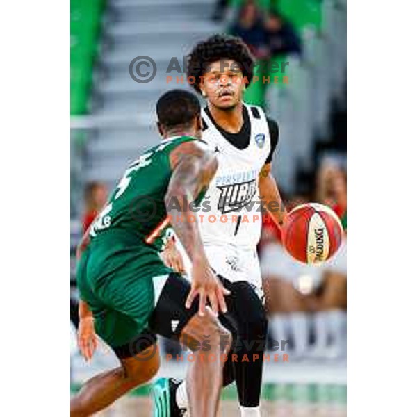 in action during AdmiralBet ABA League 2025/2026 basketball match between Cedevita Olimpija and Perspektiva Ilirija in SRC Stozice, Ljubljana, Slovenia on December 7, 2025