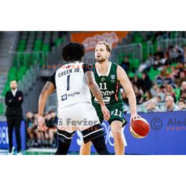 in action during AdmiralBet ABA League 2025/2026 basketball match between Cedevita Olimpija and Perspektiva Ilirija in SRC Stozice, Ljubljana, Slovenia on December 7, 2025
