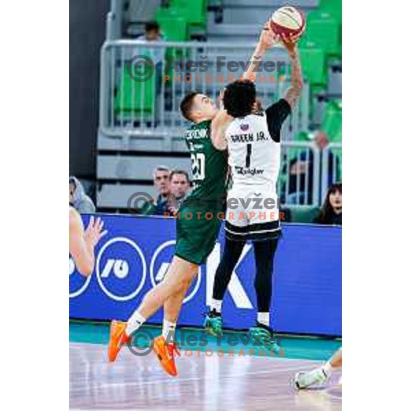 in action during AdmiralBet ABA League 2025/2026 basketball match between Cedevita Olimpija and Perspektiva Ilirija in SRC Stozice, Ljubljana, Slovenia on December 7, 2025