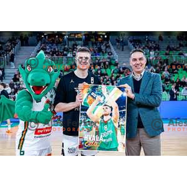 Edo Muric and Davor Uzbinec before start of the AdmiralBet ABA League 2025/2026 basketball match between Cedevita Olimpija and Perspektiva Ilirija in SRC Stozice, Ljubljana, Slovenia on December 7, 2025