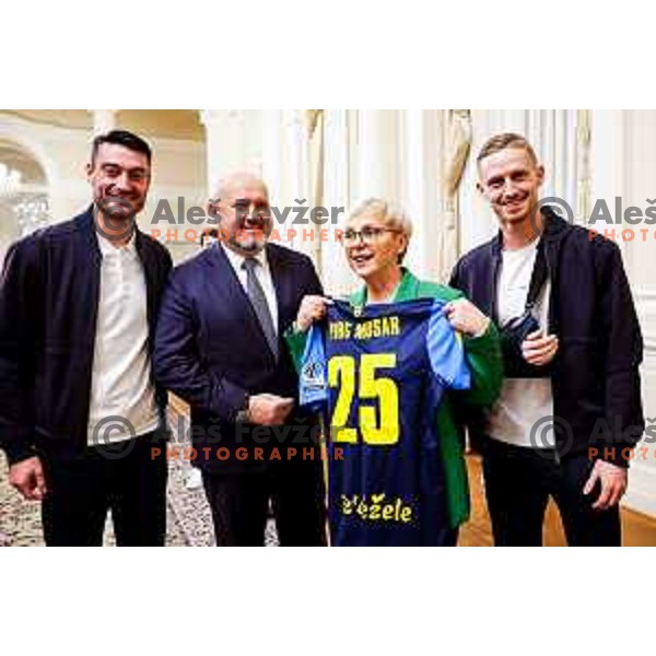 Albert Riera, Valeriy Kolotilo, Natasa Pirc Musar and Zan Karnicnik during Reception for Best Slovenian Sportswoman and Sportsman held by President of Slovenia in Ljubljana, Slovenia on December 9, 2025 