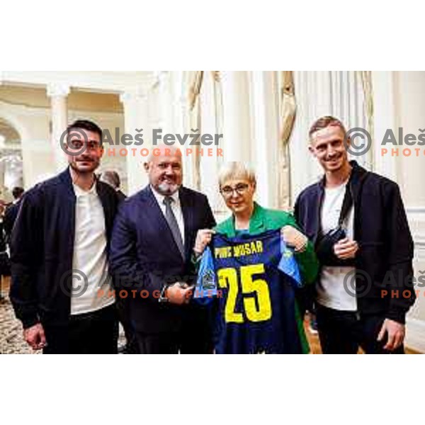 Albert Riera, Valeriy Kolotilo, Natasa Pirc Musar and Zan Karnicnik during Reception for Best Slovenian Sportswoman and Sportsman held by President of Slovenia in Ljubljana, Slovenia on December 9, 2025 