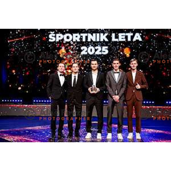 Anze Lanisek, Domen Prevc, Robert Hrgota, Timi Zajc and Lovro Kos during Best Slovenian Sportsman of 2025 - Sportnik leta in Ljubljana, Slovenia on December 9, 2025