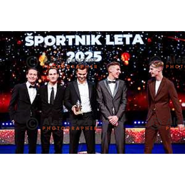 Anze Lanisek, Domen Prevc, Robert Hrgota, Timi Zajc and Lovro Kos during Best Slovenian Sportsman of 2025 - Sportnik leta in Ljubljana, Slovenia on December 9, 2025