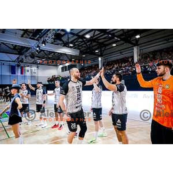 in action during quarter-final of Slovenian Handball Cup match between Trimo Trebnje and Gorenje Velenje in Trebnje, Slovenia on December 10, 2025