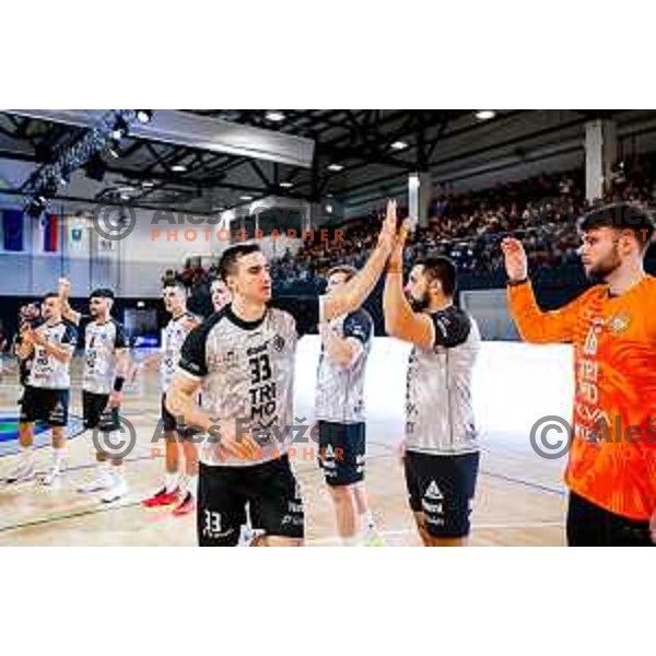 in action during quarter-final of Slovenian Handball Cup match between Trimo Trebnje and Gorenje Velenje in Trebnje, Slovenia on December 10, 2025