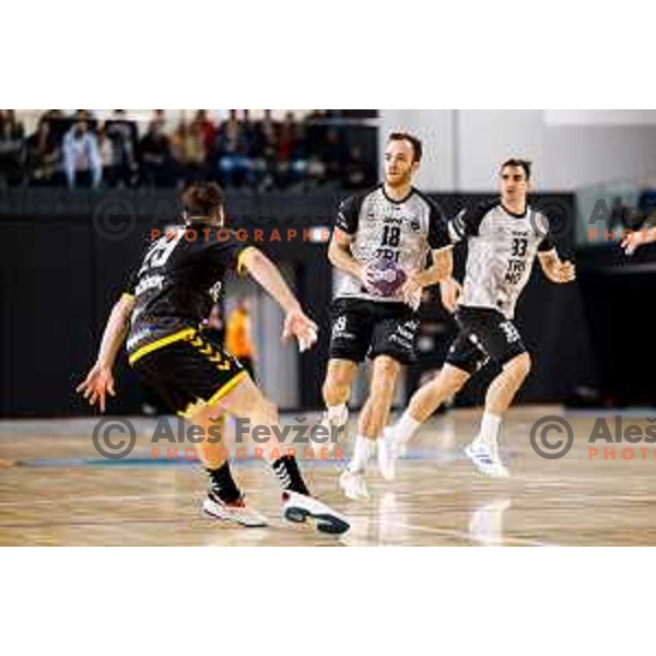 in action during quarter-final of Slovenian Handball Cup match between Trimo Trebnje and Gorenje Velenje in Trebnje, Slovenia on December 10, 2025