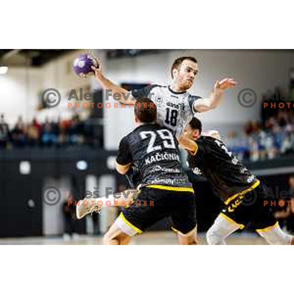 in action during quarter-final of Slovenian Handball Cup match between Trimo Trebnje and Gorenje Velenje in Trebnje, Slovenia on December 10, 2025