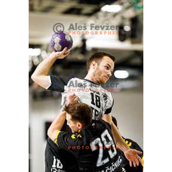 in action during quarter-final of Slovenian Handball Cup match between Trimo Trebnje and Gorenje Velenje in Trebnje, Slovenia on December 10, 2025