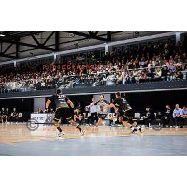 in action during quarter-final of Slovenian Handball Cup match between Trimo Trebnje and Gorenje Velenje in Trebnje, Slovenia on December 10, 2025