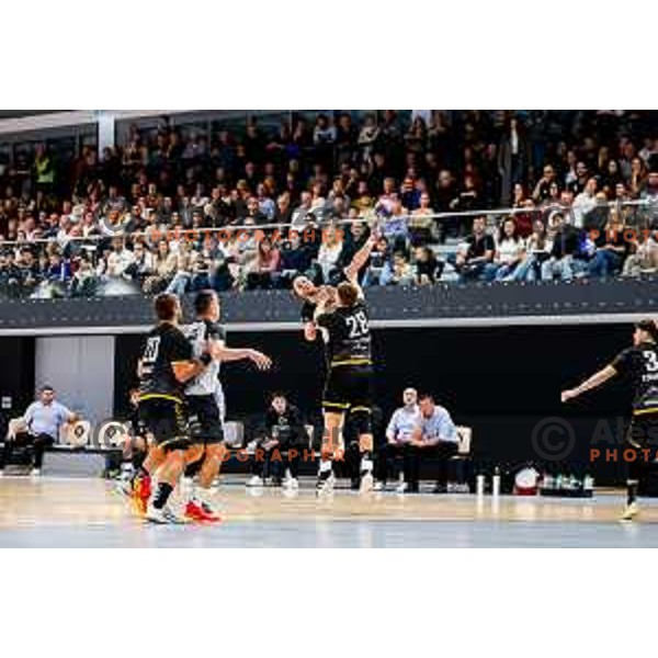 in action during quarter-final of Slovenian Handball Cup match between Trimo Trebnje and Gorenje Velenje in Trebnje, Slovenia on December 10, 2025