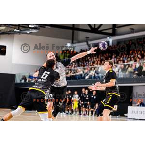 in action during quarter-final of Slovenian Handball Cup match between Trimo Trebnje and Gorenje Velenje in Trebnje, Slovenia on December 10, 2025