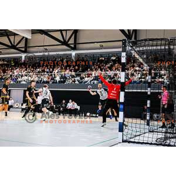 in action during quarter-final of Slovenian Handball Cup match between Trimo Trebnje and Gorenje Velenje in Trebnje, Slovenia on December 10, 2025