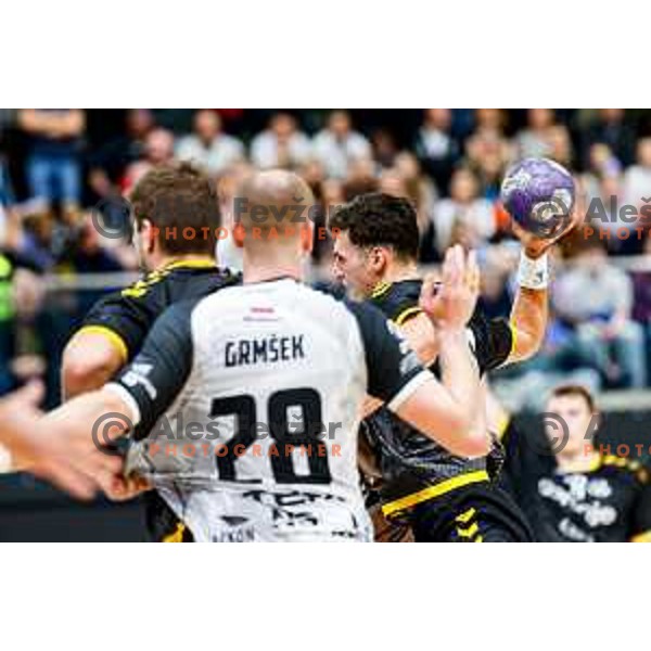 in action during quarter-final of Slovenian Handball Cup match between Trimo Trebnje and Gorenje Velenje in Trebnje, Slovenia on December 10, 2025