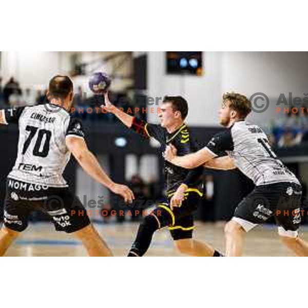 in action during quarter-final of Slovenian Handball Cup match between Trimo Trebnje and Gorenje Velenje in Trebnje, Slovenia on December 10, 2025