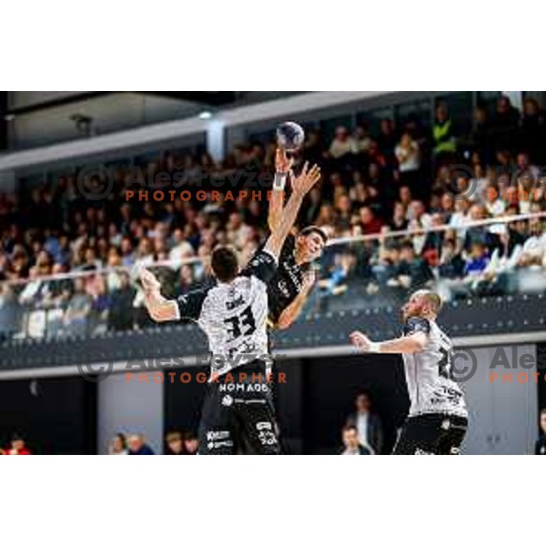 in action during quarter-final of Slovenian Handball Cup match between Trimo Trebnje and Gorenje Velenje in Trebnje, Slovenia on December 10, 2025