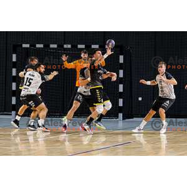 in action during quarter-final of Slovenian Handball Cup match between Trimo Trebnje and Gorenje Velenje in Trebnje, Slovenia on December 10, 2025