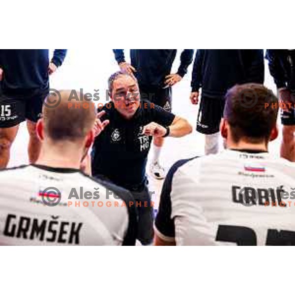 in action during quarter-final of Slovenian Handball Cup match between Trimo Trebnje and Gorenje Velenje in Trebnje, Slovenia on December 10, 2025