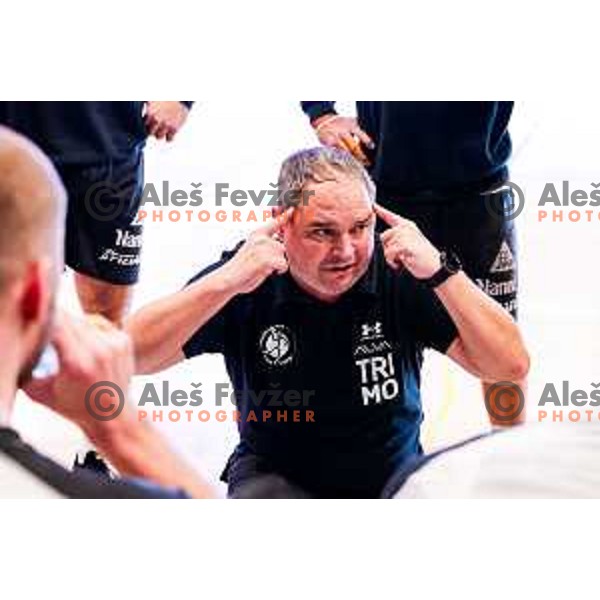 in action during quarter-final of Slovenian Handball Cup match between Trimo Trebnje and Gorenje Velenje in Trebnje, Slovenia on December 10, 2025