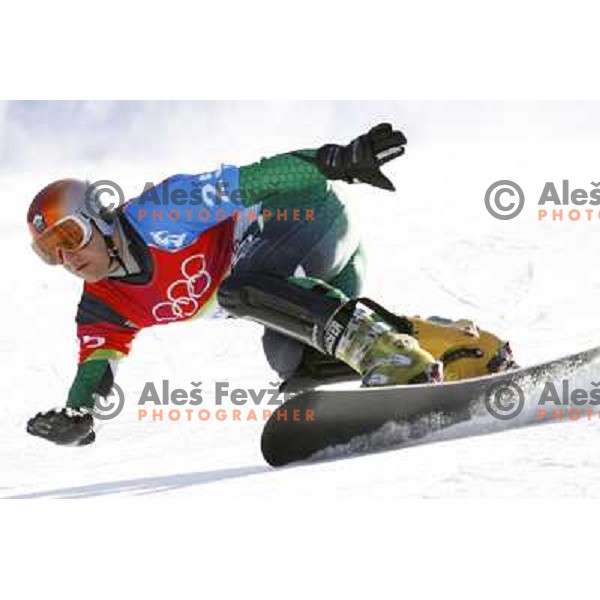 Tomaz Knafelj of Slovenia Olympic team competes in Men\'s Parallel Giant Slalom during Torino 2006 Winter Olympic games, Italy on February 22, 2006