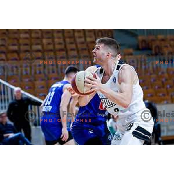 Edo Muric in action during AdmiralBet ABA League 2025/2026 basketball match between Perspektiva Ilirija and Buducnost VOLI in Tivoli Hall, Ljubljana, Slovenia on December 13, 2025