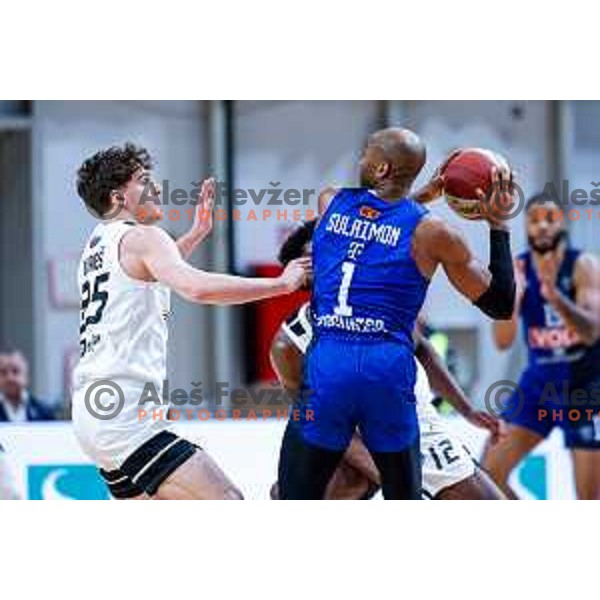 Luka Kures and Rasheed Sulaimon in action during AdmiralBet ABA League 2025/2026 basketball match between Perspektiva Ilirija and Buducnost VOLI in Tivoli Hall, Ljubljana, Slovenia on December 13, 2025