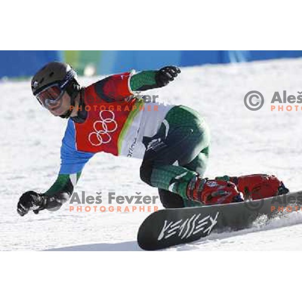 Rok Flander of Slovenia Olympic team competes in Men\'s Parallel Giant Slalom during Torino 2006 Winter Olympic games, Italy on February 22, 2006