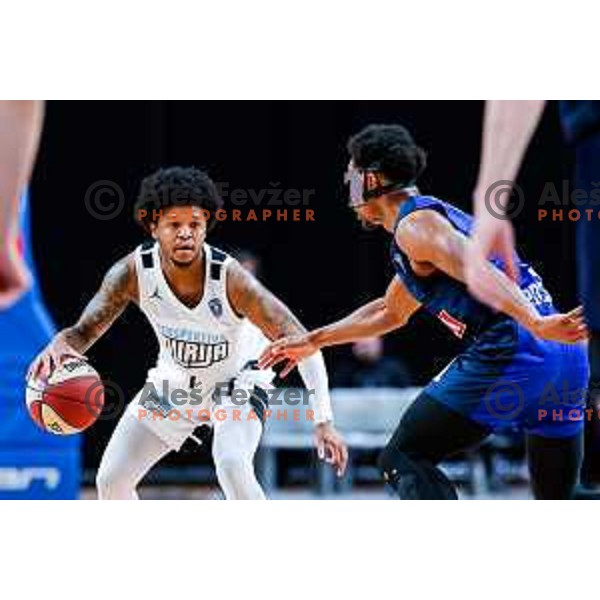 Wendell Green Jr. and Kevin Ferrell in action during AdmiralBet ABA League 2025/2026 basketball match between Perspektiva Ilirija and Buducnost VOLI in Tivoli Hall, Ljubljana, Slovenia on December 13, 2025 