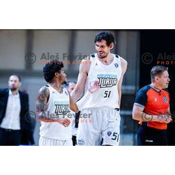 Wendell Green Jr. and Boban Marjanovic during AdmiralBet ABA League 2025/2026 basketball match between Perspektiva Ilirija and Buducnost VOLI in Tivoli Hall, Ljubljana, Slovenia on December 13, 2025