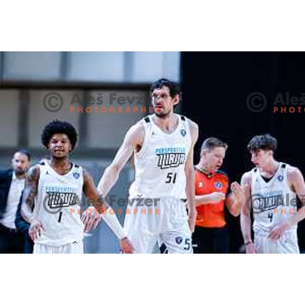 Wendell Green Jr. and Boban Marjanovic during AdmiralBet ABA League 2025/2026 basketball match between Perspektiva Ilirija and Buducnost VOLI in Tivoli Hall, Ljubljana, Slovenia on December 13, 2025