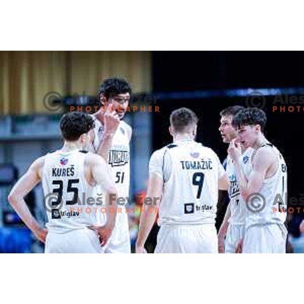 Boban Marjanovic, Edo Muric, Mark Padjen during AdmiralBet ABA League 2025/2026 basketball match between Perspektiva Ilirija and Buducnost VOLI in Tivoli Hall, Ljubljana, Slovenia on December 13, 2025