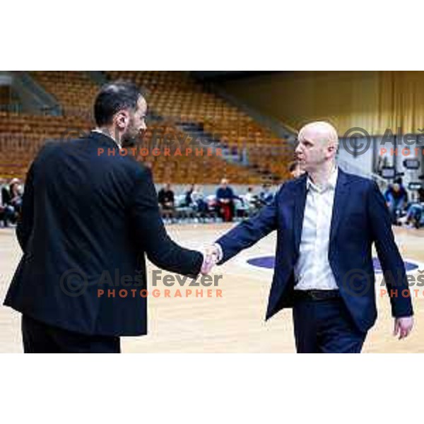 Stipe Modric and Andrej Zakelj during AdmiralBet ABA League 2025/2026 basketball match between Perspektiva Ilirija and Buducnost VOLI in Tivoli Hall, Ljubljana, Slovenia on December 13, 2025