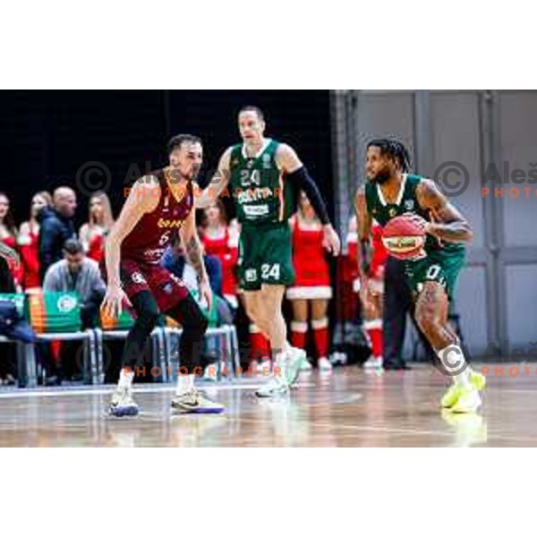 DJ Stewart in action during AdmiralBet ABA League 2025/2026 basketball match between Cedevita Olimpija (SLO) and Bosna BH Telecom (BiH) in Tivoli Hall, Ljubljana, Slovenia on December 13, 2025