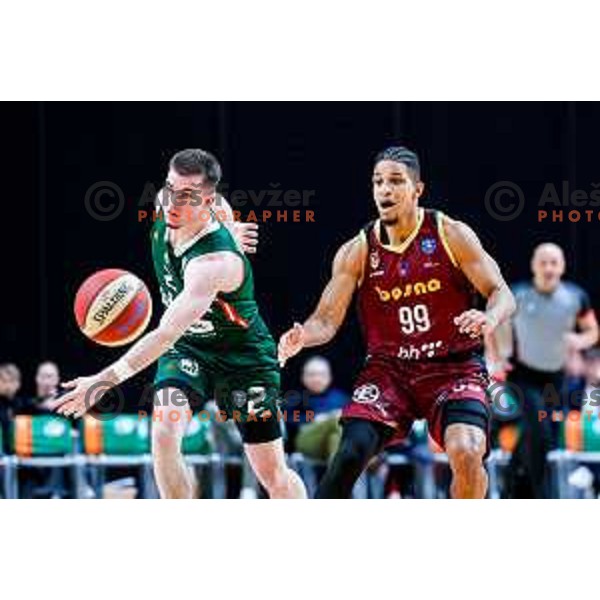 Joseph Girard III and Alfonso Plummer in action during AdmiralBet ABA League 2025/2026 basketball match between Cedevita Olimpija (SLO) and Bosna BH Telecom (BiH) in Tivoli Hall, Ljubljana, Slovenia on December 13, 2025