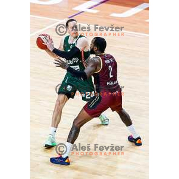 David Skara in action during AdmiralBet ABA League 2025/2026 basketball match between Cedevita Olimpija (SLO) and Bosna BH Telecom (BiH) in Tivoli Hall, Ljubljana, Slovenia on December 13, 2025