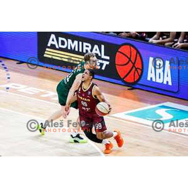 Jaka Blazic and Alfonso Plummer in action during AdmiralBet ABA League 2025/2026 basketball match between Cedevita Olimpija (SLO) and Bosna BH Telecom (BiH) in Tivoli Hall, Ljubljana, Slovenia on December 13, 2025