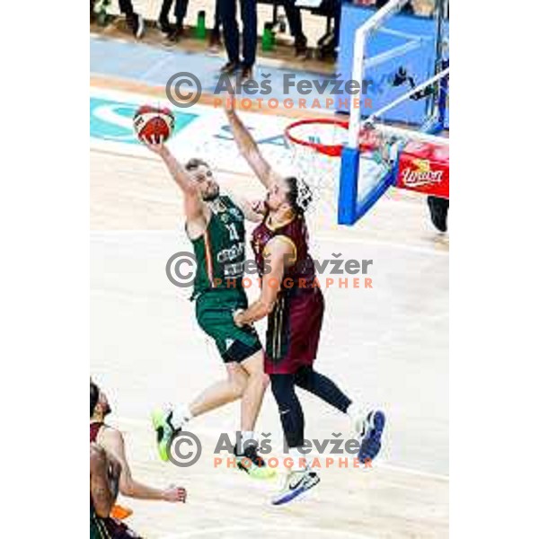 Jaka Blazic in action during AdmiralBet ABA League 2025/2026 basketball match between Cedevita Olimpija (SLO) and Bosna BH Telecom (BiH) in Tivoli Hall, Ljubljana, Slovenia on December 13, 2025