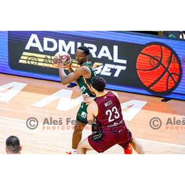 Umoja Gibson in action during AdmiralBet ABA League 2025/2026 basketball match between Cedevita Olimpija (SLO) and Bosna BH Telecom (BiH) in Tivoli Hall, Ljubljana, Slovenia on December 13, 2025