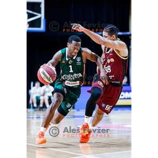 Umoja Gibson in action during AdmiralBet ABA League 2025/2026 basketball match between Cedevita Olimpija (SLO) and Bosna BH Telecom (BiH) in Tivoli Hall, Ljubljana, Slovenia on December 13, 2025