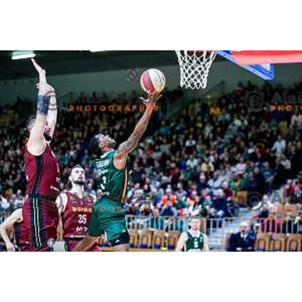 Umoja Gibson in action during AdmiralBet ABA League 2025/2026 basketball match between Cedevita Olimpija (SLO) and Bosna BH Telecom (BiH) in Tivoli Hall, Ljubljana, Slovenia on December 13, 2025