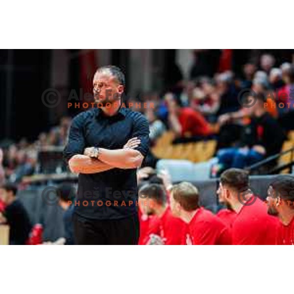 Uros Zorman, the head coach of RD LL Grosist Slovan in action during 1.NLB handball match between LL Grosist Slovan and RK Celje PL in Kodeljevo Hall, Ljubljana, Slovenia on December 13th, 2025.