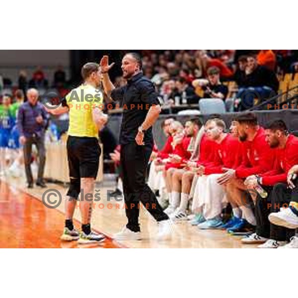 Uros Zorman, the head coach of RD LL Grosist Slovan in action during 1.NLB handball match between LL Grosist Slovan and RK Celje PL in Kodeljevo Hall, Ljubljana, Slovenia on December 13th, 2025.