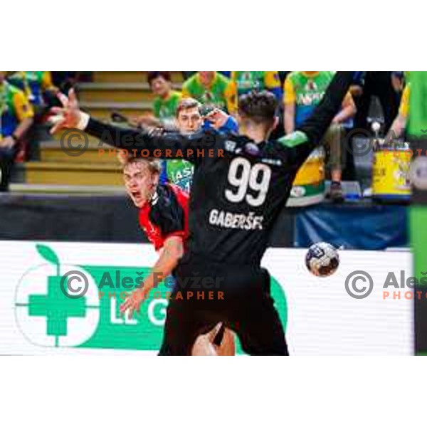 in action during 1.NLB handball match between LL Grosist Slovan and RK Celje PL in Kodeljevo Hall, Ljubljana, Slovenia on December 13th, 2025.