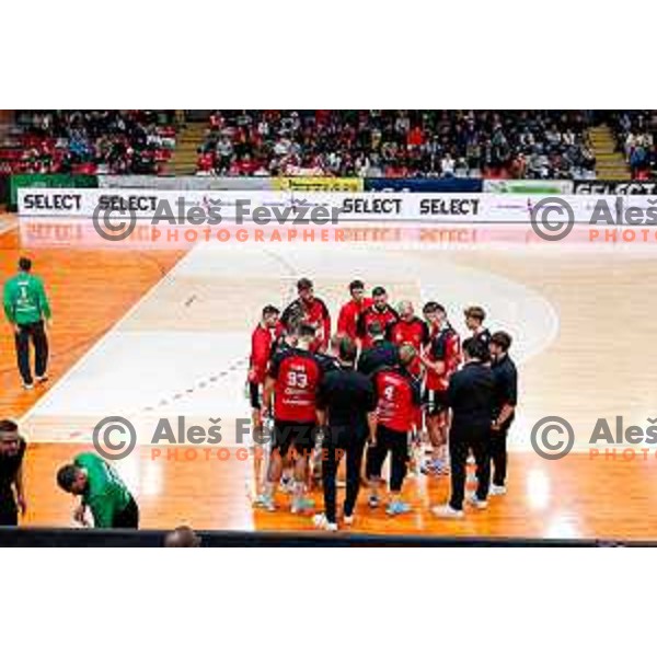 in action during 1.NLB handball match between LL Grosist Slovan and RK Celje PL in Kodeljevo Hall, Ljubljana, Slovenia on December 13th, 2025.