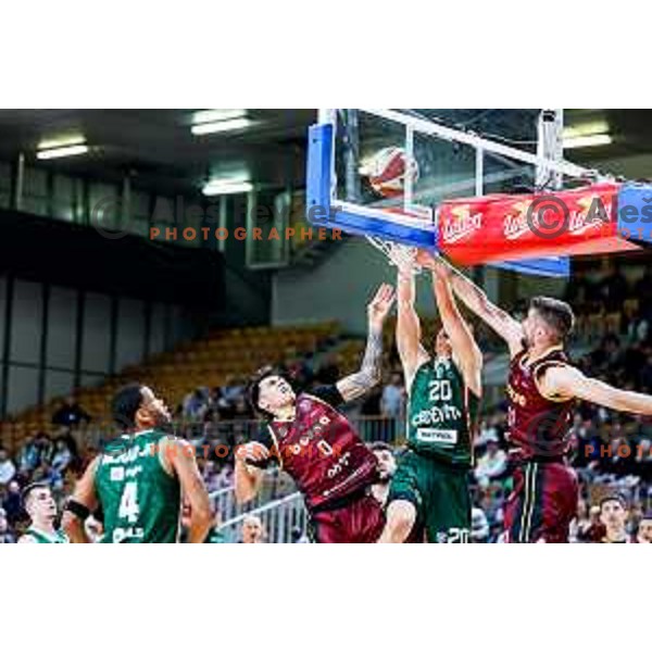Miha Cerkvenik in action during AdmiralBet ABA League 2025/2026 basketball match between Cedevita Olimpija (SLO) and Bosna BH Telecom (BiH) in Tivoli Hall, Ljubljana, Slovenia on December 13, 2025