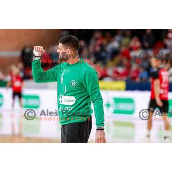 Nebojsa Bojic of RD LL Grosist Slovan in action during 1.NLB handball match between LL Grosist Slovan and RK Celje PL in Kodeljevo Hall, Ljubljana, Slovenia on December 13th, 2025.