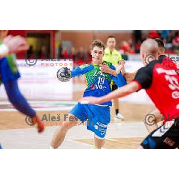 in action during 1.NLB handball match between LL Grosist Slovan and RK Celje PL in Kodeljevo Hall, Ljubljana, Slovenia on December 13th, 2025.