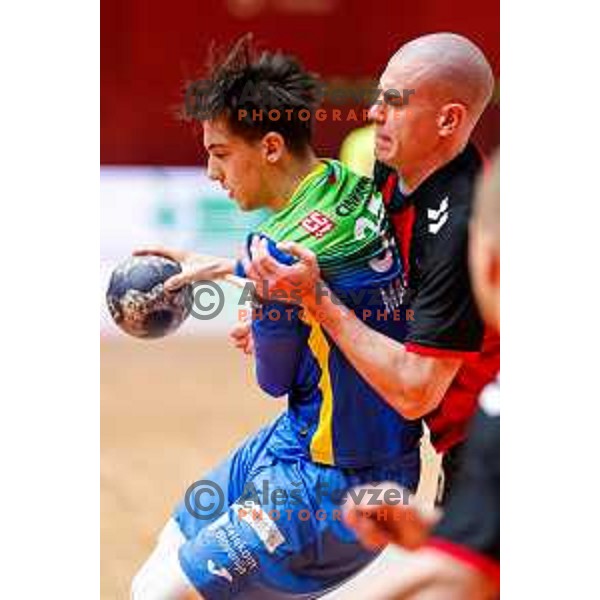 in action during 1.NLB handball match between LL Grosist Slovan and RK Celje PL in Kodeljevo Hall, Ljubljana, Slovenia on December 13th, 2025.